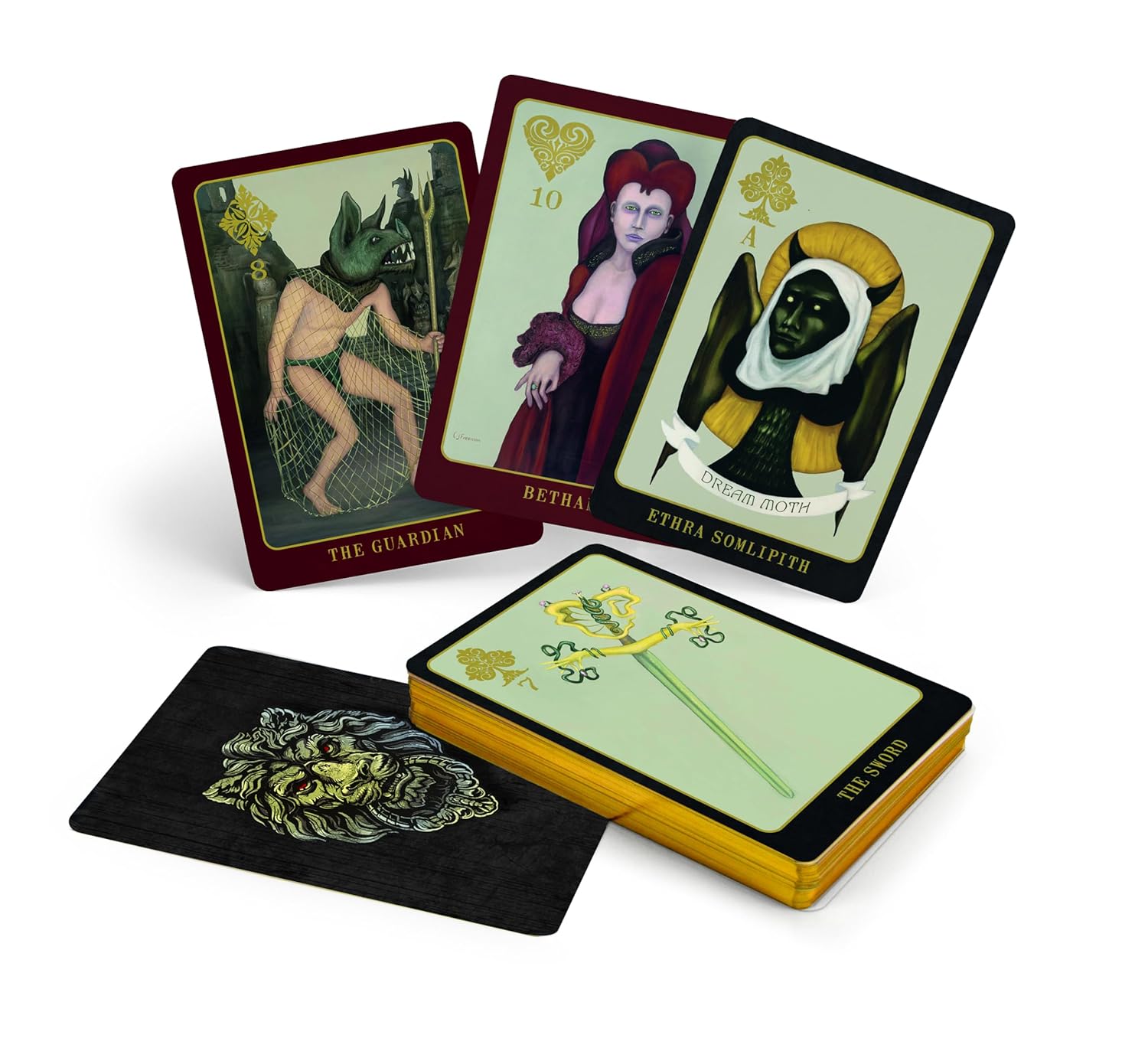 Set of tarot cards with intricate artwork on a white background