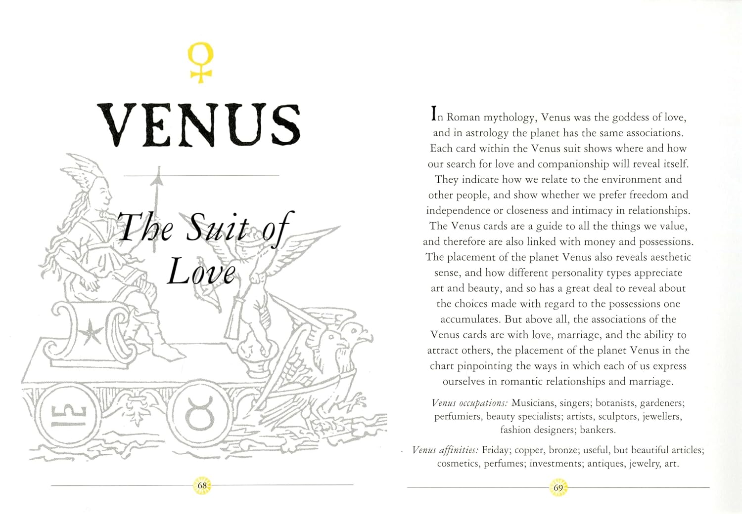 Page from a book or magazine about the astrological suit of Venus, featuring text and illustrations.