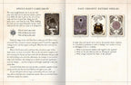An open book or booklet showing two printed spread sheets with text and small vintage-style illustrations. The left page is headed 'SINGLE DAILY CARD DRAW' and contains instructional text plus a small central illustration.