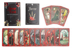 Horror Tarot Deck and Guidebook set displayed on a white background, showing the box, guidebook, three fanned cards, and the remaining cards in the deck.