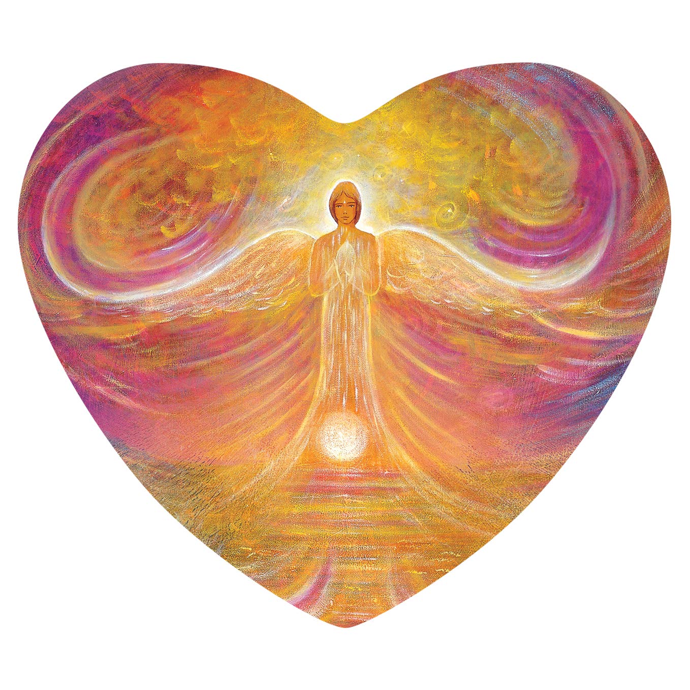 Colorful heart-shaped artwork with a central figure and swirling patterns