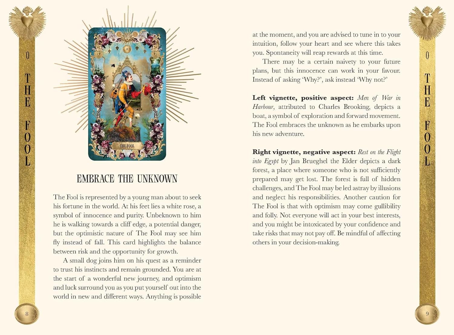 Tarot card titled 'The Fool' with descriptive text on a white background