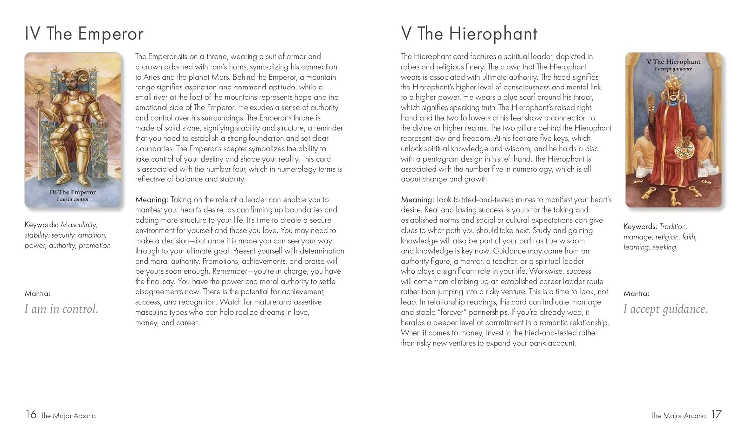 Two tarot card illustrations with descriptions on a white background