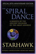 Book cover of 'The Spiral Dance' by Starhawk with a purple border and central spiral design.