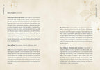 A printed informational page about chamomile, showing botanical illustrations, Latin names, and sections on parts used, historical and magical uses, and easy rituals, potions, and deciphers.
