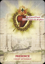 Vintage-style poster with a heart and cross design, set against an old building background.