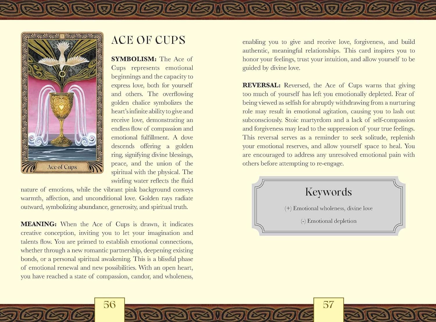 Card from a tarot deck with symbolic design and text on a decorative background