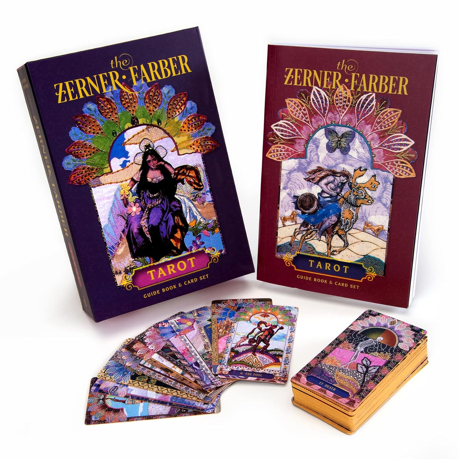 Zerner-Farber Tarot guide book and card set on a white background