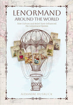 Book cover of 'Lenormand Around the World' with a hot air balloon and cards design.