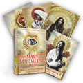 Set of tarot cards with illustrations and text on a white background