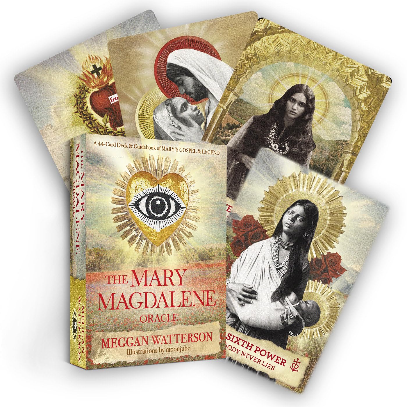 Set of tarot cards with illustrations and text on a white background