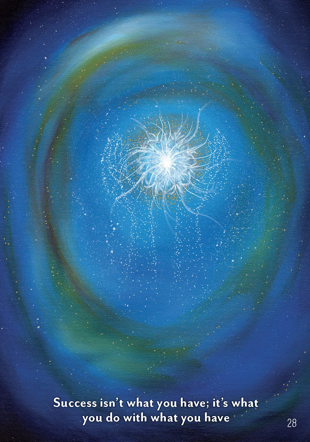 Cosmic spiral with a quote about success on a blue background