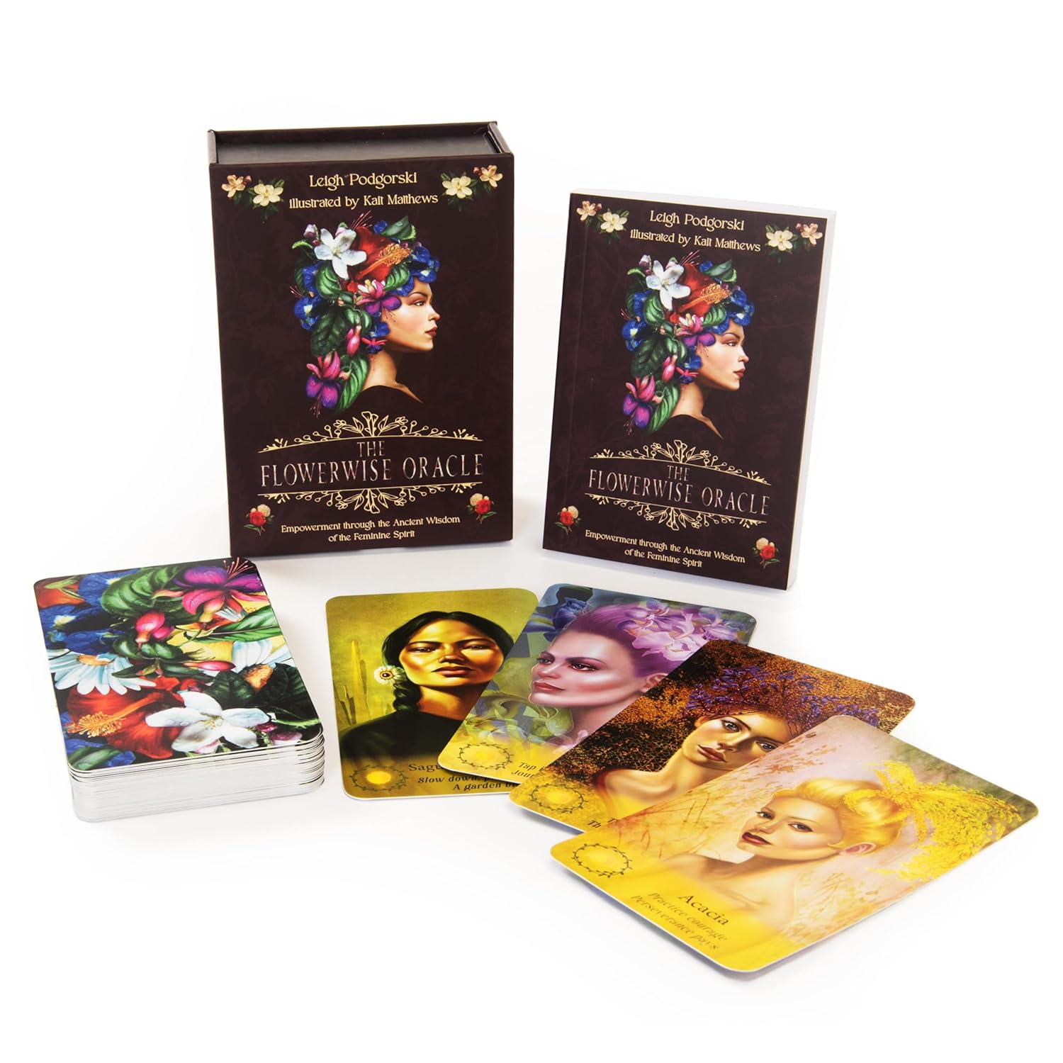 Flowerwise Oracle card set with tarot cards and box on a white background