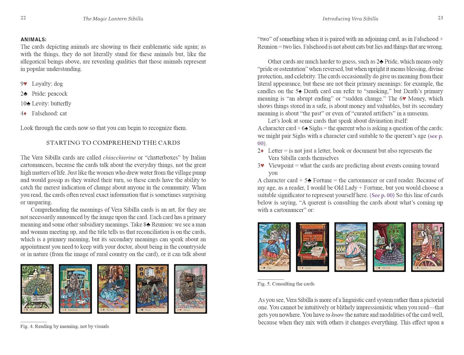 Page from a book about the Verda Sibilica cards, showing text and images of the cards.