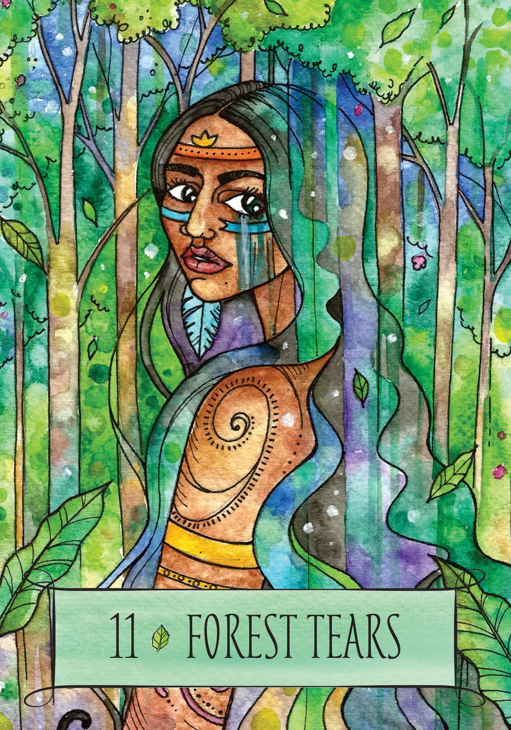 Colorful illustration of a woman in a forest with '11 Forest Tears' text at the bottom.