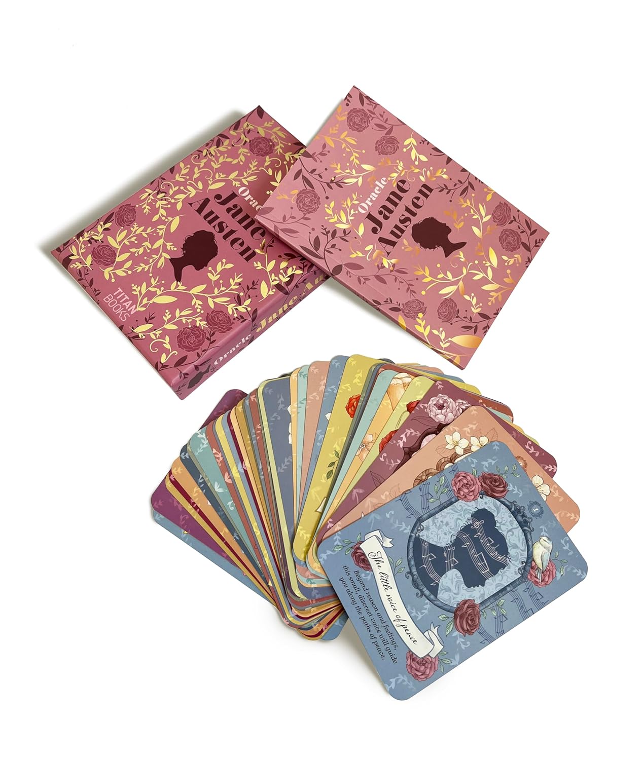 Set of playing cards with floral and vintage design on a white background