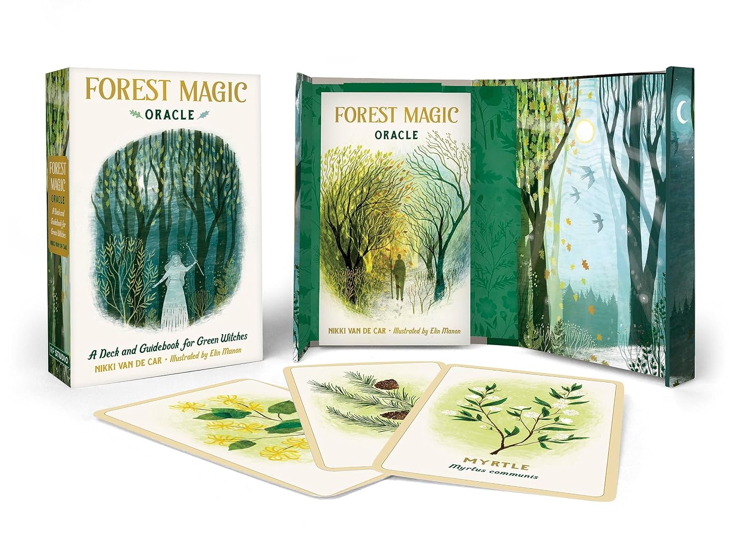 Forest Magic Oracle card set with packaging and cards displayed on a white background