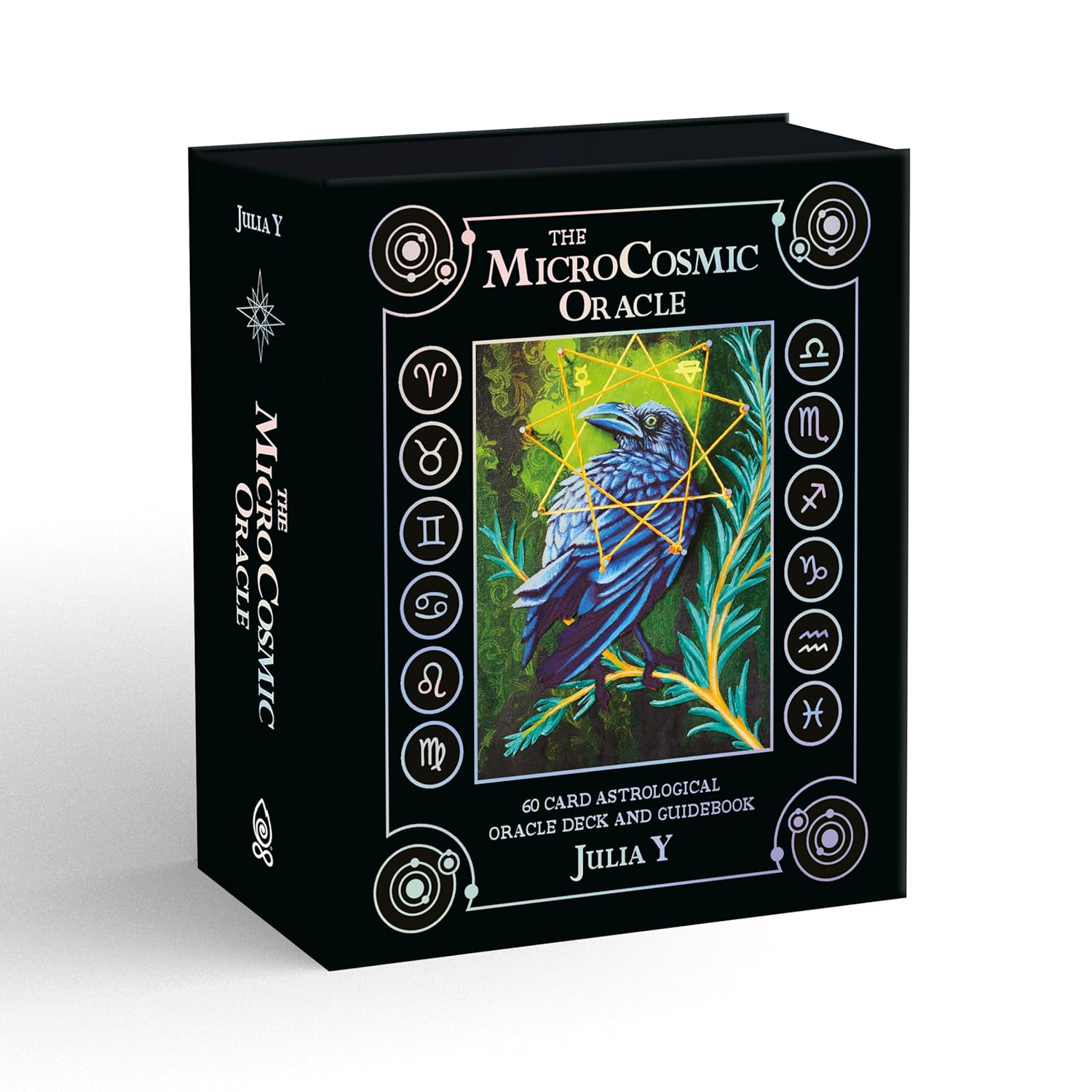 Black box of 'The MicroCosmic Oracle' with a colorful illustration of a bird and geometric design on a white background.