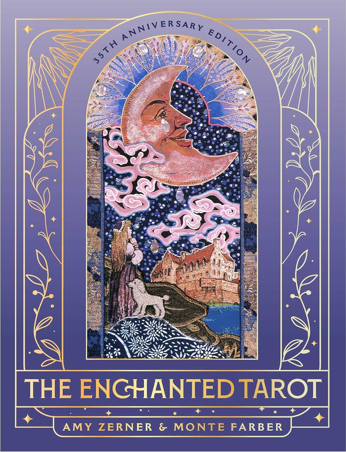 Cover of 'The Enchanted Tarot' with a decorative design featuring a moon and castle.