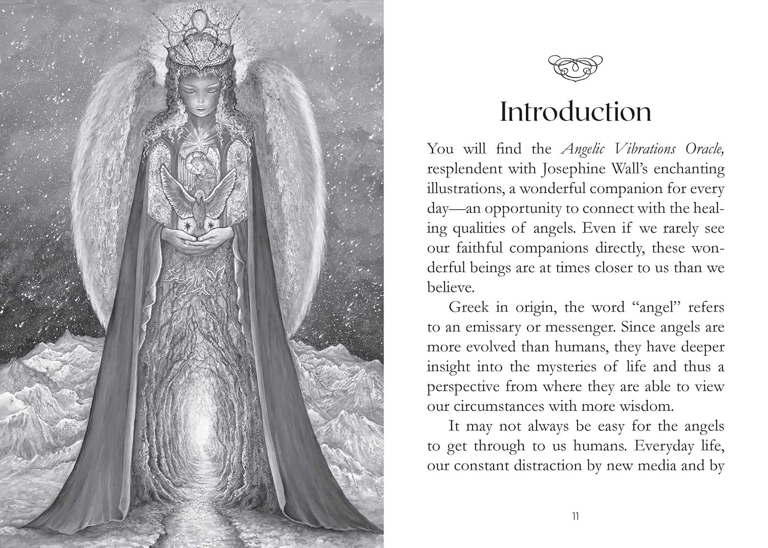 Illustration of an angel with text on a snowy background