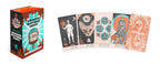 Crossed Destinies Tarot deck shown with its illustrated box on the left and four cards fanned out on the right against a plain white background.