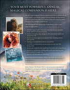 Back cover of the 2027 Annual Magical Companion planner by Rockpool, featuring a dark starry sky background, a field of white and red flowers at the bottom, and product details, reviews, and a barcode.