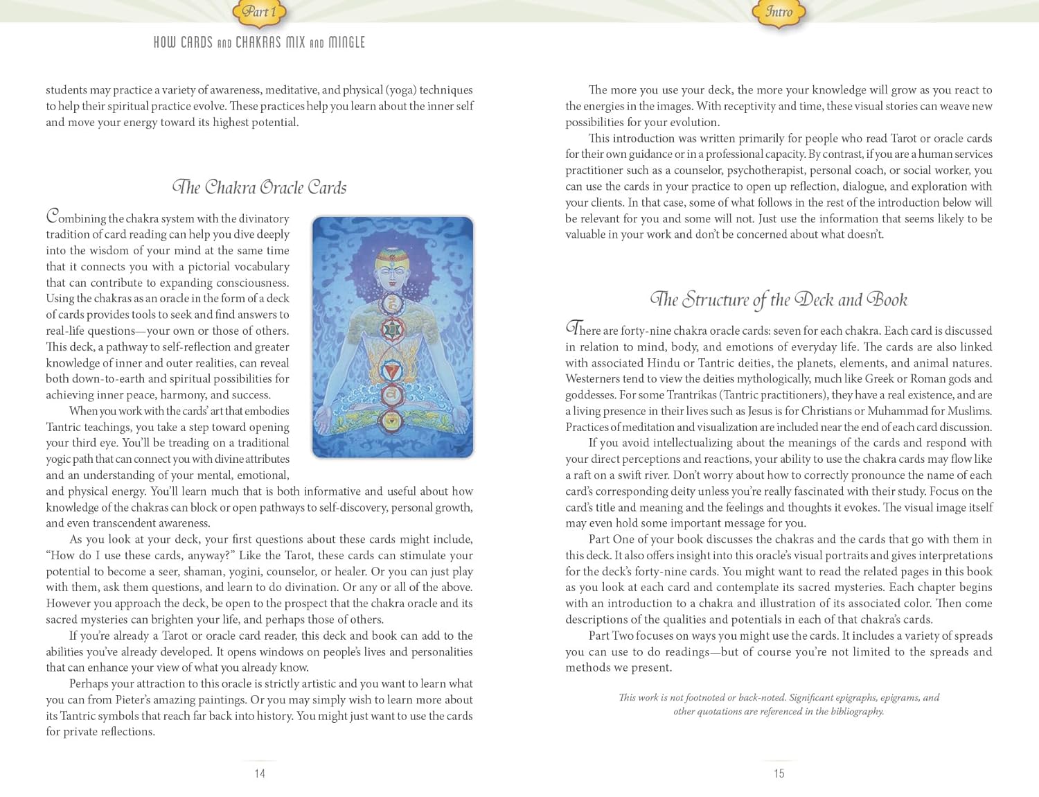 Book page with Chakra Oracle Cards illustration and text