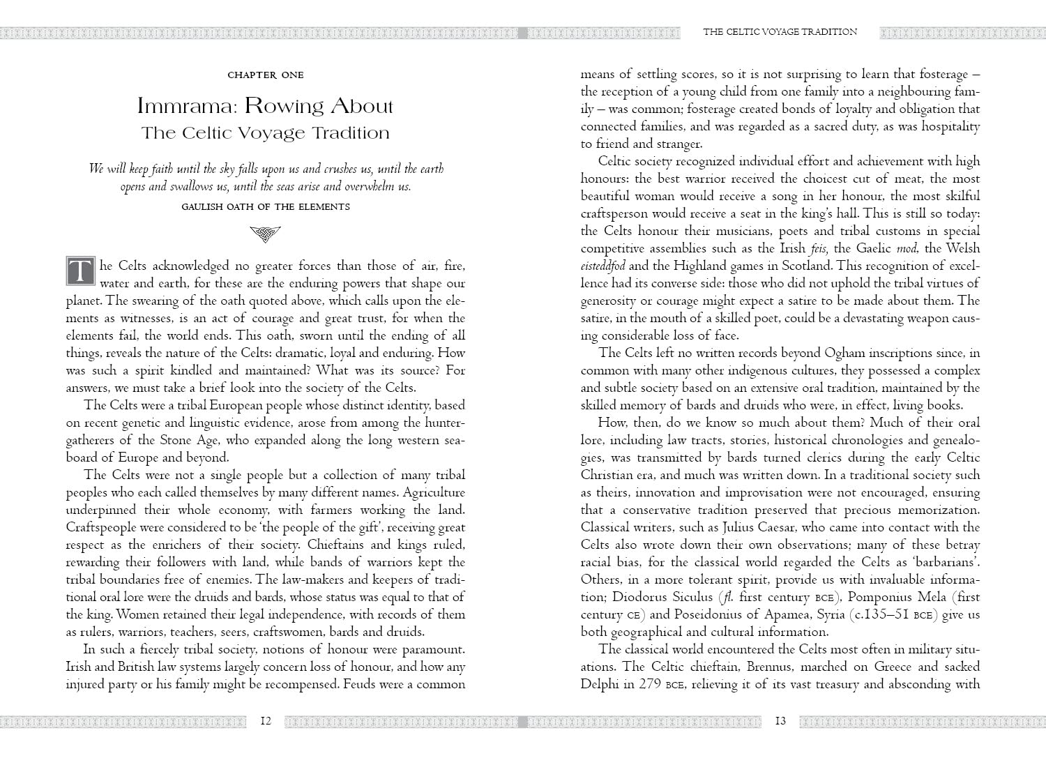 Book page with text on Celtic voyages and traditions