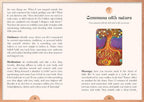 Book page with text and a colorful illustration of a tree on nature-themed background