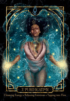 Illustration of a woman with a celestial background, labeled 'Purification'.