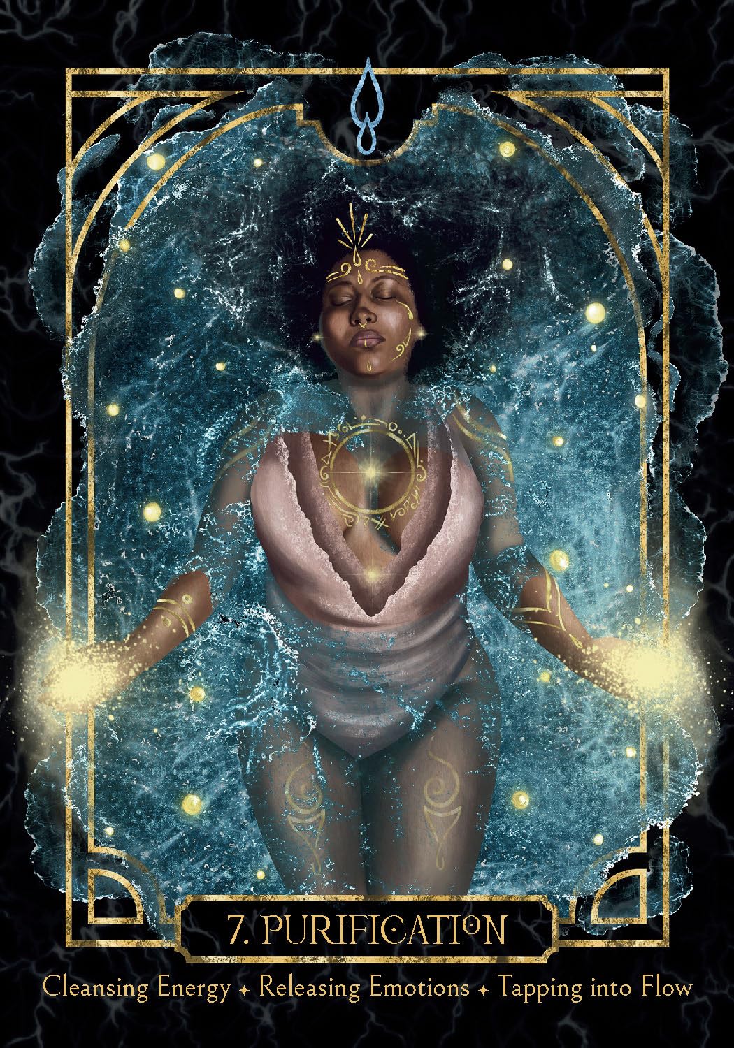 Illustration of a woman with a celestial background, labeled 'Purification'.