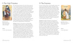 Two tarot card illustrations with descriptions on a white background