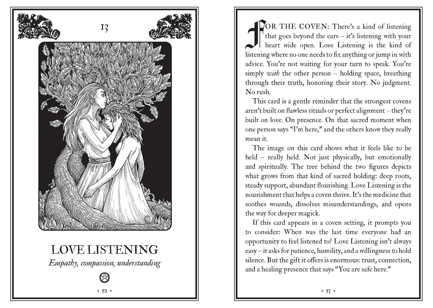 Magical card titled 'Love Listening' with illustrations and text on a white background