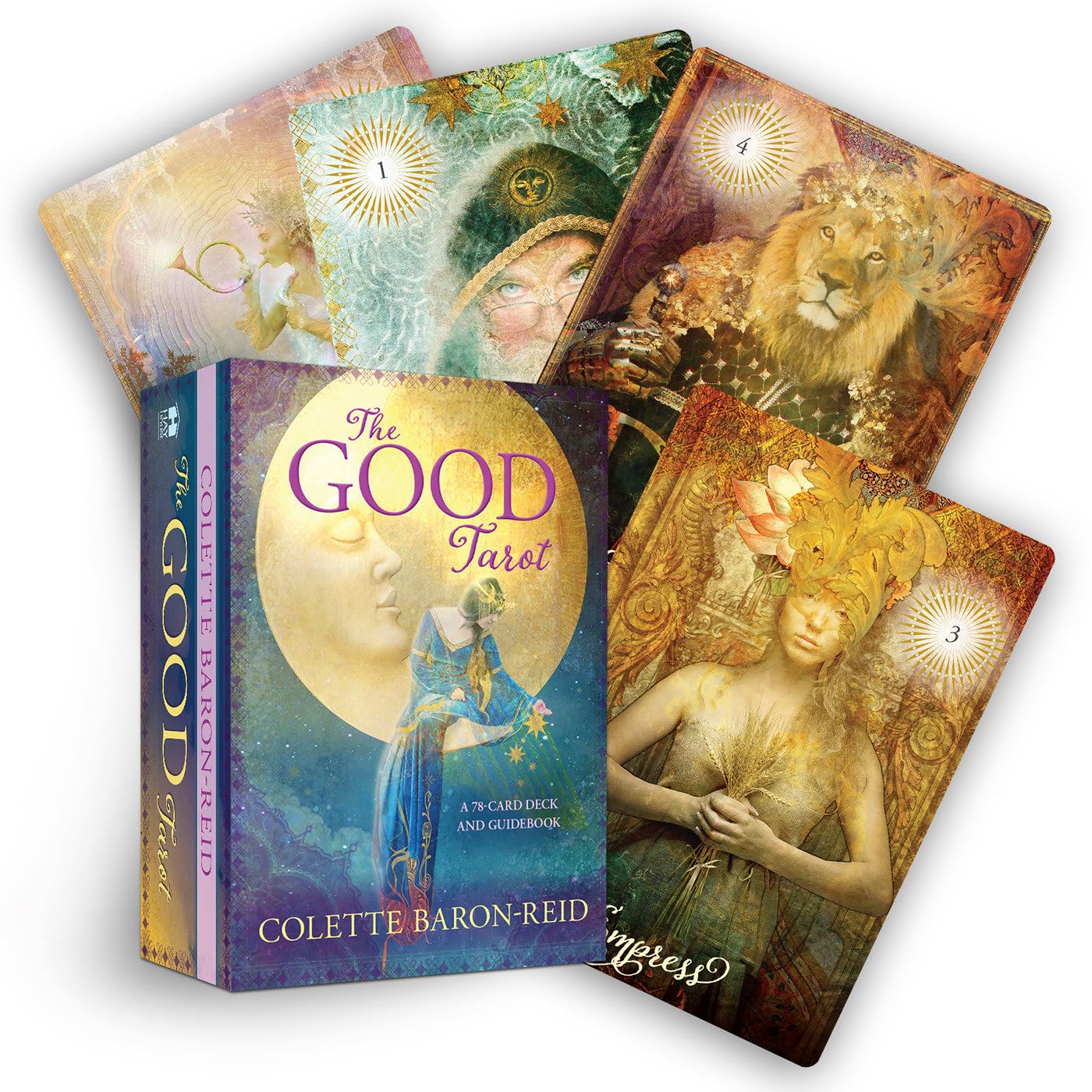 The Good Tarot card set with colorful tarot cards and box on a white background