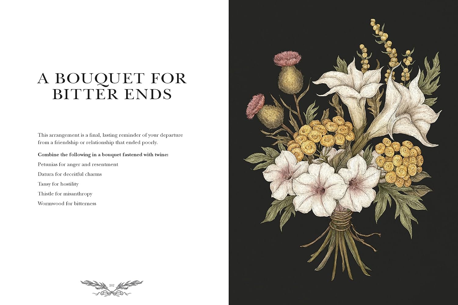 Floral arrangement with text on a black background