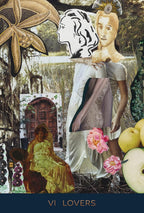 Collage with figures, flowers, and apples in a garden setting, featuring the text 'VI Lovers'.
