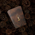 Vintage-style book with a candle illustration on a textured brown background