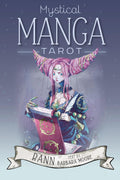 Book cover of 'Mystical Manga Tarot' with an illustrated character holding a book against a gradient background.