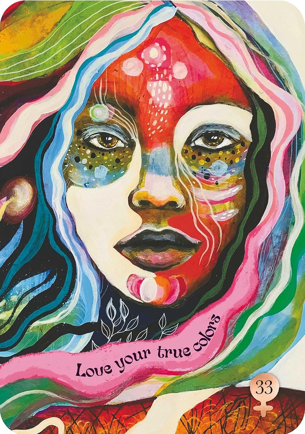 Colorful abstract artwork of a face with 'Love your true colors' text