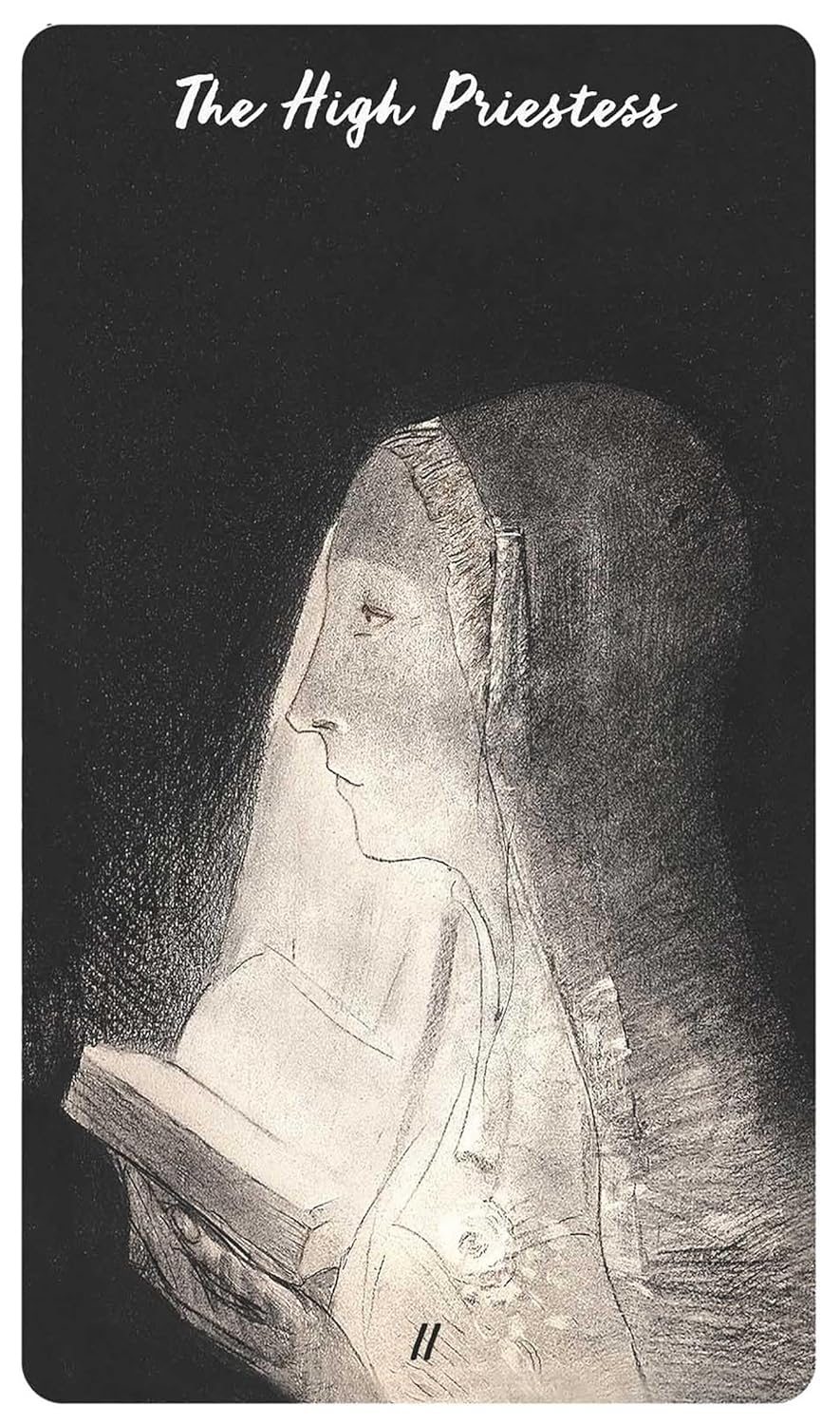 Tarot card featuring a draped figure with 'The High Priestess' text at the top.