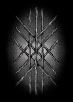 Black and white geometric design on a dark background