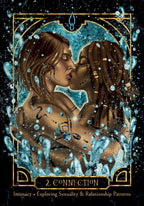 Illustration of two people kissing with a decorative border and text at the bottom.