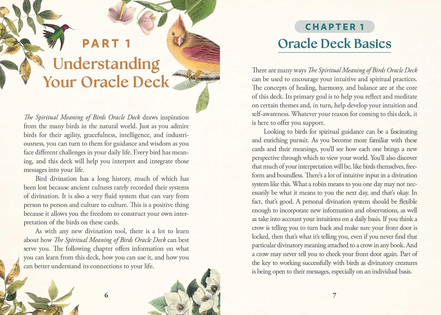 Book page with Oracle Deck Basics chapter text and decorative elements.
