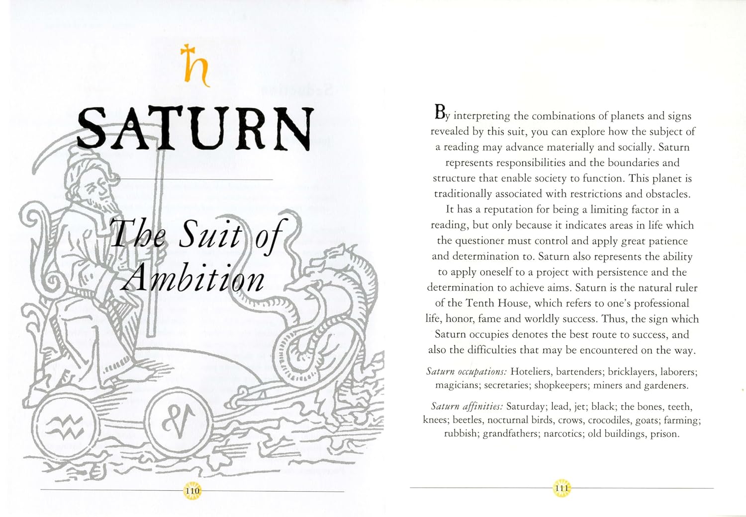 Page from a book or magazine about Saturn in astrology, featuring text and illustrations.
