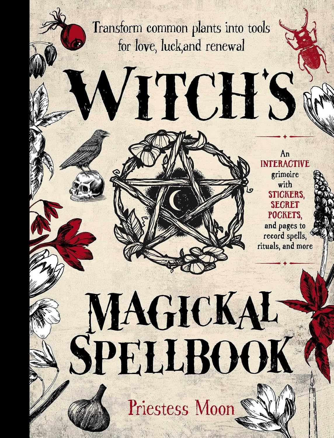 Cover of 'Witch's Magickal Spellbook' with pentacle design and nature elements.