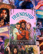 Collage of tarot cards with a prominent 'Friendship Oracle' card by Helena Elias.