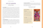 Page from a book or magazine featuring an illustration of a person with zebra stripes and text about 'The Enchantment Tarot'.