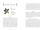 Book page with holly berry illustration and text on a white background