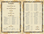 Table of contents for a book or game with a vintage design on a textured background.