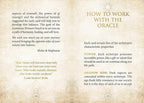 An informational page from an Oracle card deck, featuring text on how to work with the oracle, including quotes by Eloha & Stéphanie and Carl Gustav Jung, on a textured beige background with gold decorative elements.